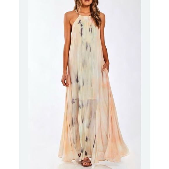 Young Fabulous & Broke Elie Trapeze Tie Dye Halter Maxi Dress Size Medium - Picture 1 of 10